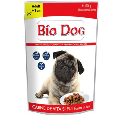 Πλήρης τροφή σκύλου σε φακελάκι με μοσχάρι κ' κοτόπουλο - Bio Dog 100g