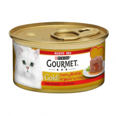 Κονσέρβα γάτας με μους γεμιστή με σάλτσα σε διάφορες γεύσεις - Gourmet Gold Soft Heart 85g Βοδινό