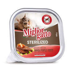 Δισκάκι για στειρωμένες γάτες με μοσχάρι και συκώτι - Miglior Sterilised Beef-Liver 100g