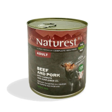 Πλήρης τροφή σε κονσέρβα για ενήλικους σκύλους με χοιρινό και μοσχάρι - Naturest Adult Pork & Beef 800g