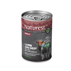 Πλήρης τροφή σε κονσέρβα για ενήλικους σκύλους με μοσχάρι γάλακτος και αρνί - Naturest Adult Beef & Lamb 400g