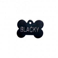 Μαύρη ταυτότητα αλουμινίου με σχήμα μικρού κόκκαλου για να χαράξετε όνομα και τηλέφωνο για το σκύλο σας