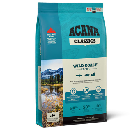 Βιολογικά κατάλληλη ξηρά τροφή για ενήλικους σκύλους με ποικιλία ψαριών - Acana Classics Wild Coast