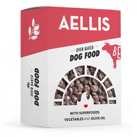 Ελληνική τροφή για σκύλους με μοσχάρι, λαχανικά και ελαιόλαδο ψημένη στο φούρνο - Aellis Beef 250g