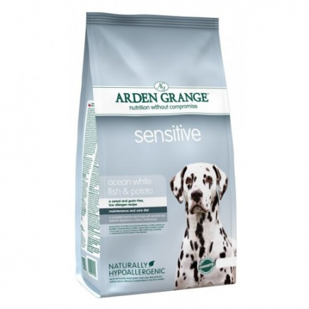 Πλήρης υποαλλεργική ξηρά τροφή με ψάρι και πατάτα για σκύλους με ευαισθησία σε στομάχι ή δέρμα - Arden Grange Sensitive Ocean FIsh&Potato 12kg
