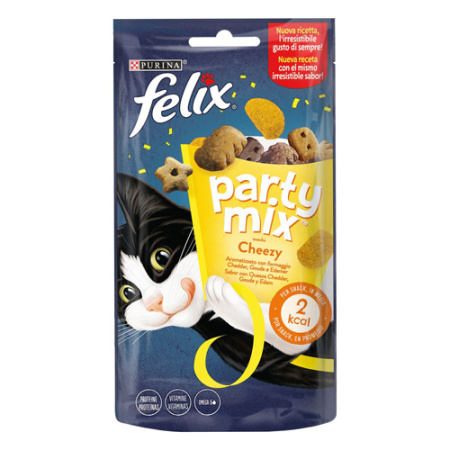 Τραγανό σνακ για γάτες με τυριά τσένταρ, ένταμ και γκούντα - Felix Party Mix Cheezy 60g