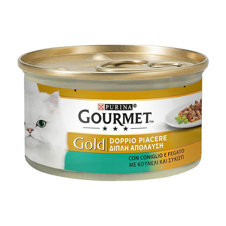 Κονσέρβα γάτας με διπλή απόλαυση σε διάφορες γεύσεις - Gourmet Gold Duo 85g Κουνέλι-Συκώτι