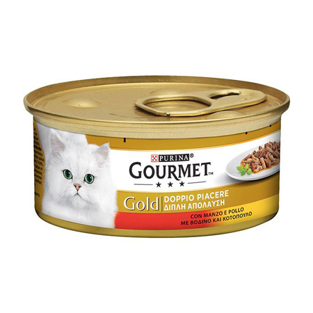 Κονσέρβα γάτας με διπλή απόλαυση σε διάφορες γεύσεις - Gourmet Gold Duo 85g Βοδινό-Κοτόπουλο
