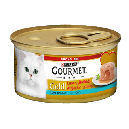 Κονσέρβα γάτας με μους γεμιστή με σάλτσα σε διάφορες γεύσεις - Gourmet Gold Soft Heart 85g Τόνος