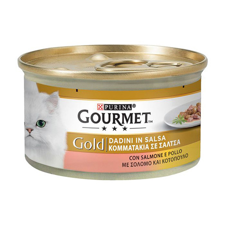 Κονσέρβα γάτας με κομματάκια σε σάλτσα σε διάφορες γεύσεις - Gourmet Gold 85g Σολομός-Κοτόπουλο