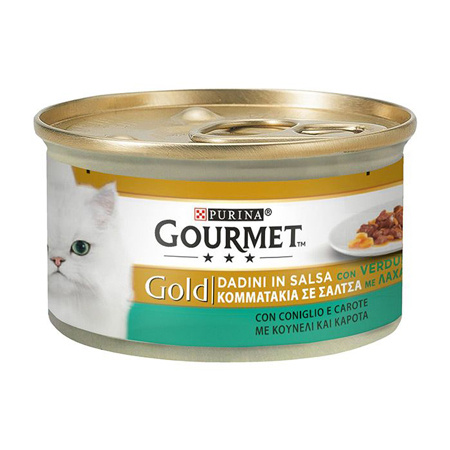Κονσέρβα γάτας με κομματάκια σε σάλτσα σε διάφορες γεύσεις - Gourmet Gold 85g Κουνέλι-Καρότα