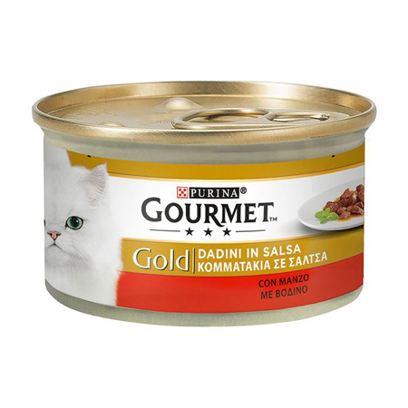 Κονσέρβα γάτας με κομματάκια σε σάλτσα σε διάφορες γεύσεις - Gourmet Gold 85g Μοσχάρι