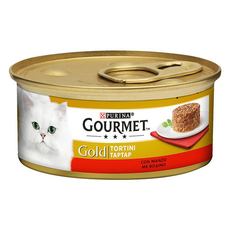 Κονσέρβα γάτας με υφή ταρτάρ σε διάφορες γεύσεις - Gourmet Gold Tortini 85g Βοδινό