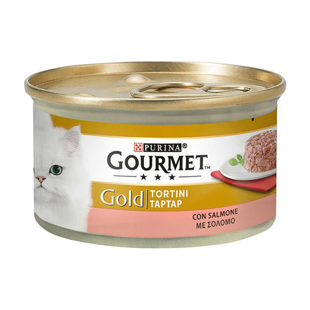 Κονσέρβα γάτας με υφή ταρτάρ σε διάφορες γεύσεις - Gourmet Gold Tortini 85g Σολομός
