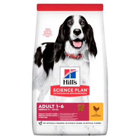 Ξηρά τροφή για μεσαίου μεγέθους ενήλικους σκύλους ηλικίας 1-6 ετών με κοτόπουλο - Hill's Adult Medium 2.5kg