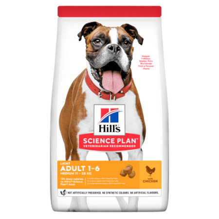 Ξηρά τροφή διαίτης για μεσαίους ενήλικους σκύλους ηλικίας 1-6 ετών - Hill's Adult Medium Light 2.5kg