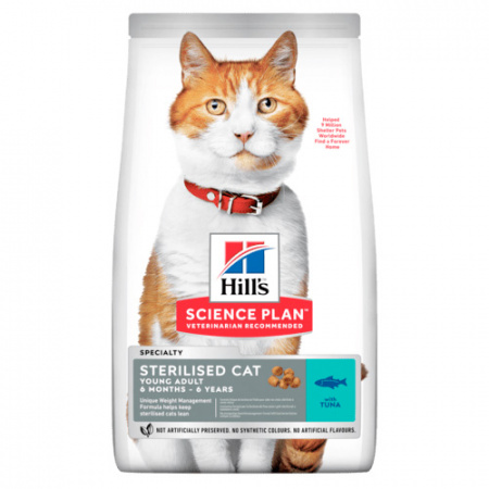Ξηρά τροφή για νεαρές ενήλικες γάτες 1-6 ετών σε δύο γεύσεις - Hill's Sterilised Cat Adult 1.5kg Τόνος