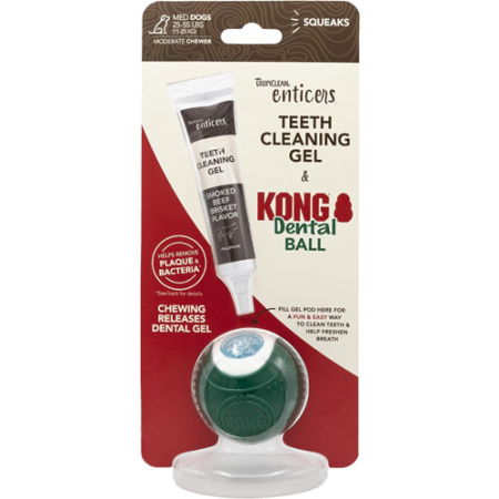 Μπάλα με οδοντικό τζελ για σκύλους - Kong + Tropiclean Enticers Medium