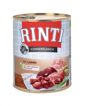 Κονσέρβα σκύλου με κομμάτια φρέσκου κρέατος σε διάφορες γεύσεις - Rinti 800g Αρνί