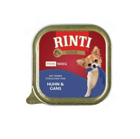 Υγρή τροφή σε δισκάκι για μικρόσωμους σκύλους με κοτόπουλο και χήνα - Rinti Gold Mini Huhn&Gans 100g