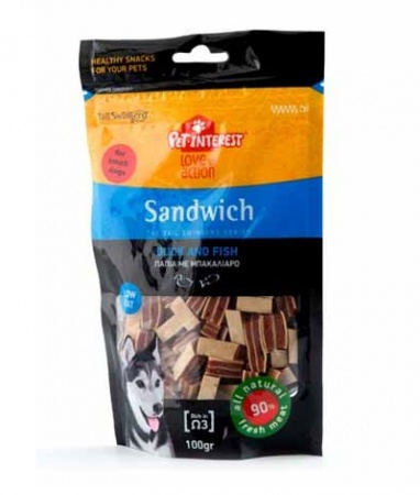 Μικρά σάντουιτς με πάπια και μπακαλιάρο για σκύλους - Pet Interest Sandwich Duck&Fish Small 100g