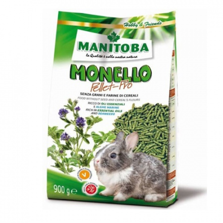 Πλήρης βασική τροφή για κουνέλια σε μορφή μικρών πέλλετ χωρίς δημητριακά - Manitoba Monello Pellet-Pro 900g