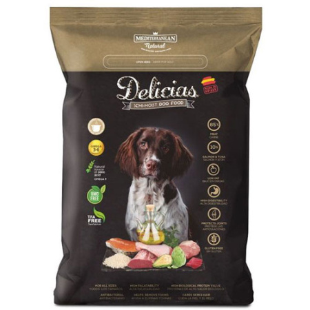 Μαλακή ξηρά τροφή για σκύλους με ποικιλία κρεάτων και ψαριών - Mediterranean Natural Delicias 1.5kg