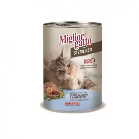 Κονσέρβα για στειρωμένες γάτες με ψάρι & γαρίδες - Miglior Sterilised Fish & Shrimps 400g