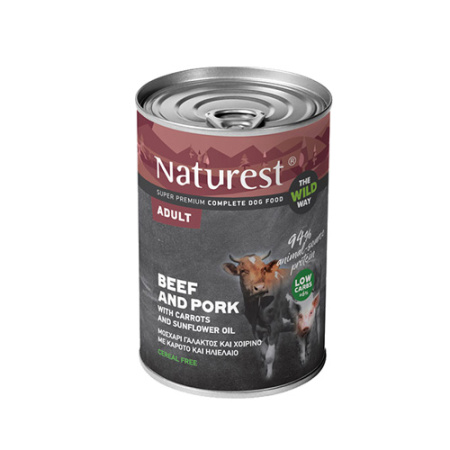 Πλήρης τροφή σε κονσέρβα για ενήλικους σκύλους με χοιρινό και μοσχάρι - Naturest Adult Pork & Beef 400g