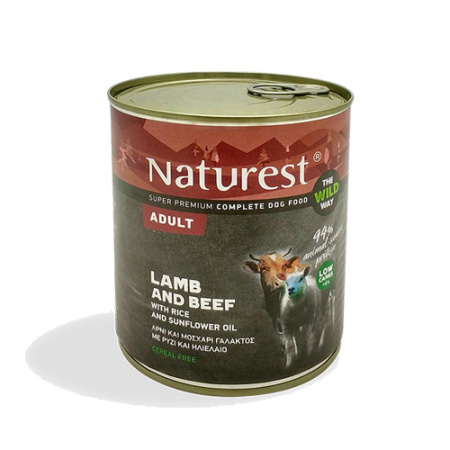 Πλήρης τροφή σε κονσέρβα για ενήλικους σκύλους με μοσχάρι γάλακτος και αρνί - Naturest Adult Beef & Lamb 800g