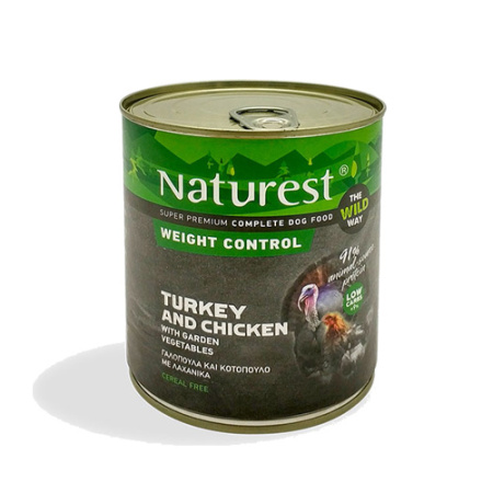 Πλήρης τροφή σε κονσέρβα για σκύλους στειρωμένους ή/και με τάση παχυσαρκίας με αρνί - Naturest Adult Weigt Control Turkey & Chicken 800g