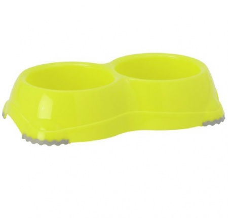 Διπλό πλαστικό μπολ φαγητού / νερού με αντιολισθητική βάση σε διάφορα χρώματα - Pet Camelot 2*330ml Κίτρινο