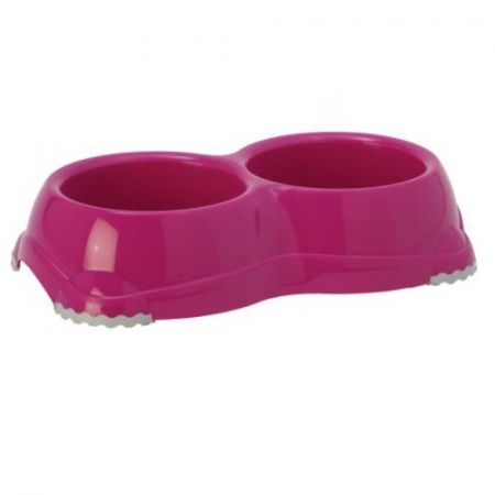 Διπλό πλαστικό μπολ φαγητού / νερού με αντιολισθητική βάση σε διάφορα χρώματα - Pet Camelot 2*330ml Ροζ