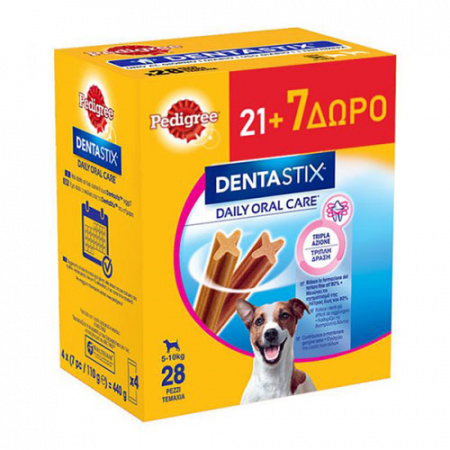 Λιχουδιές για φροντίδα των δοντιών για σκύλους μέχρι 10 κιλών - Pedigree Dentastix Small (Πολυσυσκευασία 21+7 Δώρο)