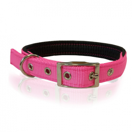 Νάιλον περιλαίμιο σκύλου με μεταλλική αγκράφα και μαλακή επένδυση - Pet Interest XSmall 1.6*35cm φωσφοριζέ ροζ