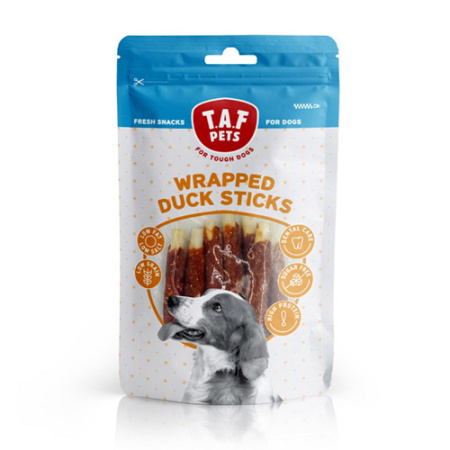 Λιχουδιά σκύλου με κόκκαλο ασβεστίου και κρέας πάπιας  - TAF Pets Wrapped Duck Sticks 75g