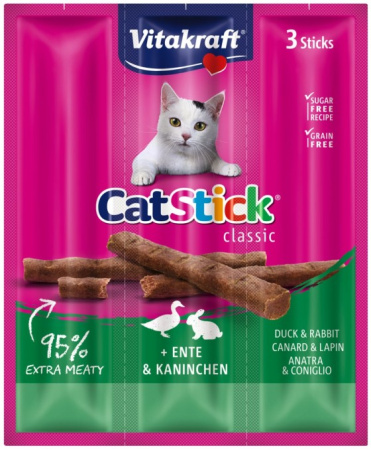 Μαλακές λωρίδες κρέατος ή ψαριού για γάτες - Vitakraft Sticks (3 τεμάχια) Πάπια-Κουνέλι