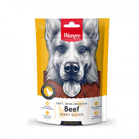 Λιχουδιά για σκύλους σε τρυφερές λωρίδες μοσχαριού ψημένου στο φούρνο - Wanpy Beef Jerky 100g