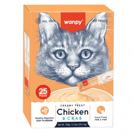 Συμπληρωματική τροφή-σνακ για γάτες σε μορφή κρέμας με κοτόπουλο κ' καβούρι - Wanpy Creamy Chicken-Crab 14g