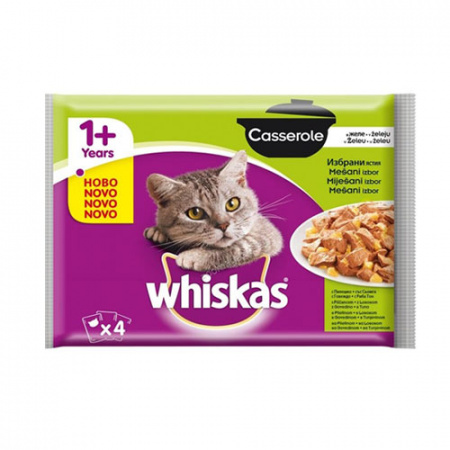 Πολυσυσκευασία φακελάκια για γάτες με κρέατα κ' ψάρια - Whiskas Casserole Fish & Meat 4*85g